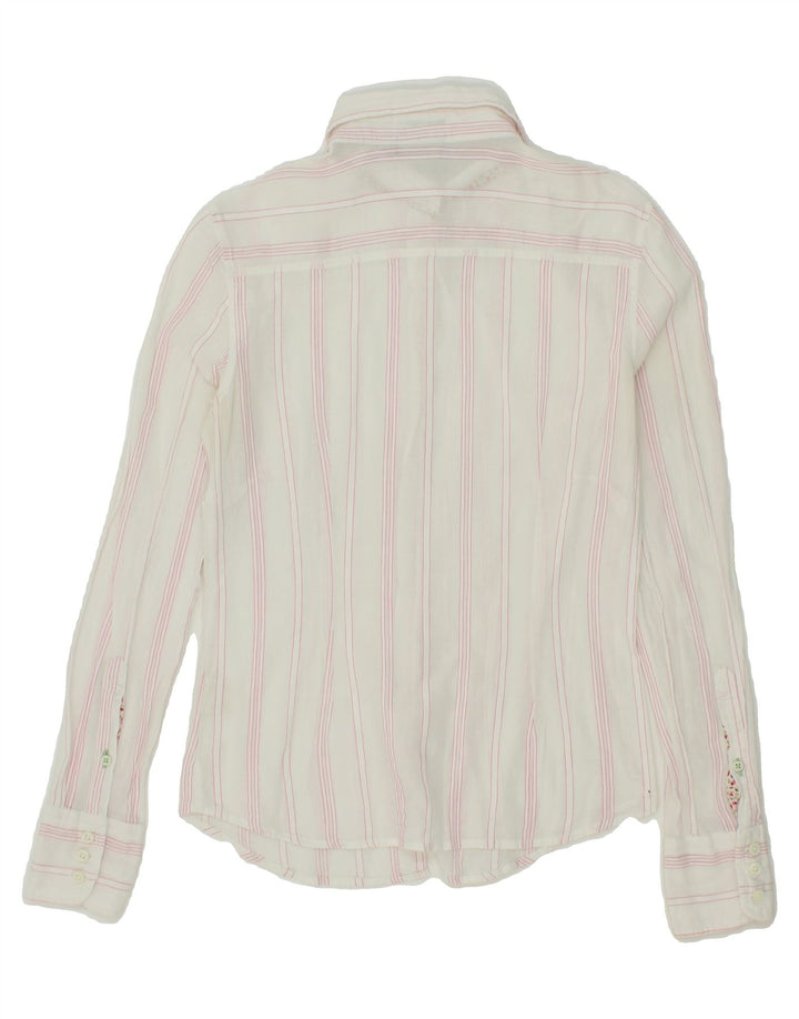 WOOLRICH Womens Shirt UK 12 Medium White Striped Vintage Woolrich and Second-Hand Woolrich from Messina Hembry 