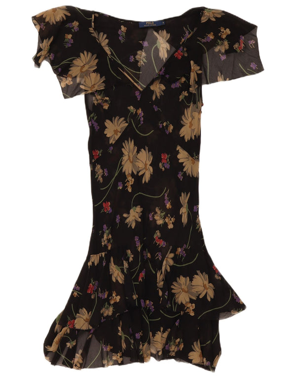 Vestido assimétrico feminino Polo Ralph Lauren US 8 médio preto floral