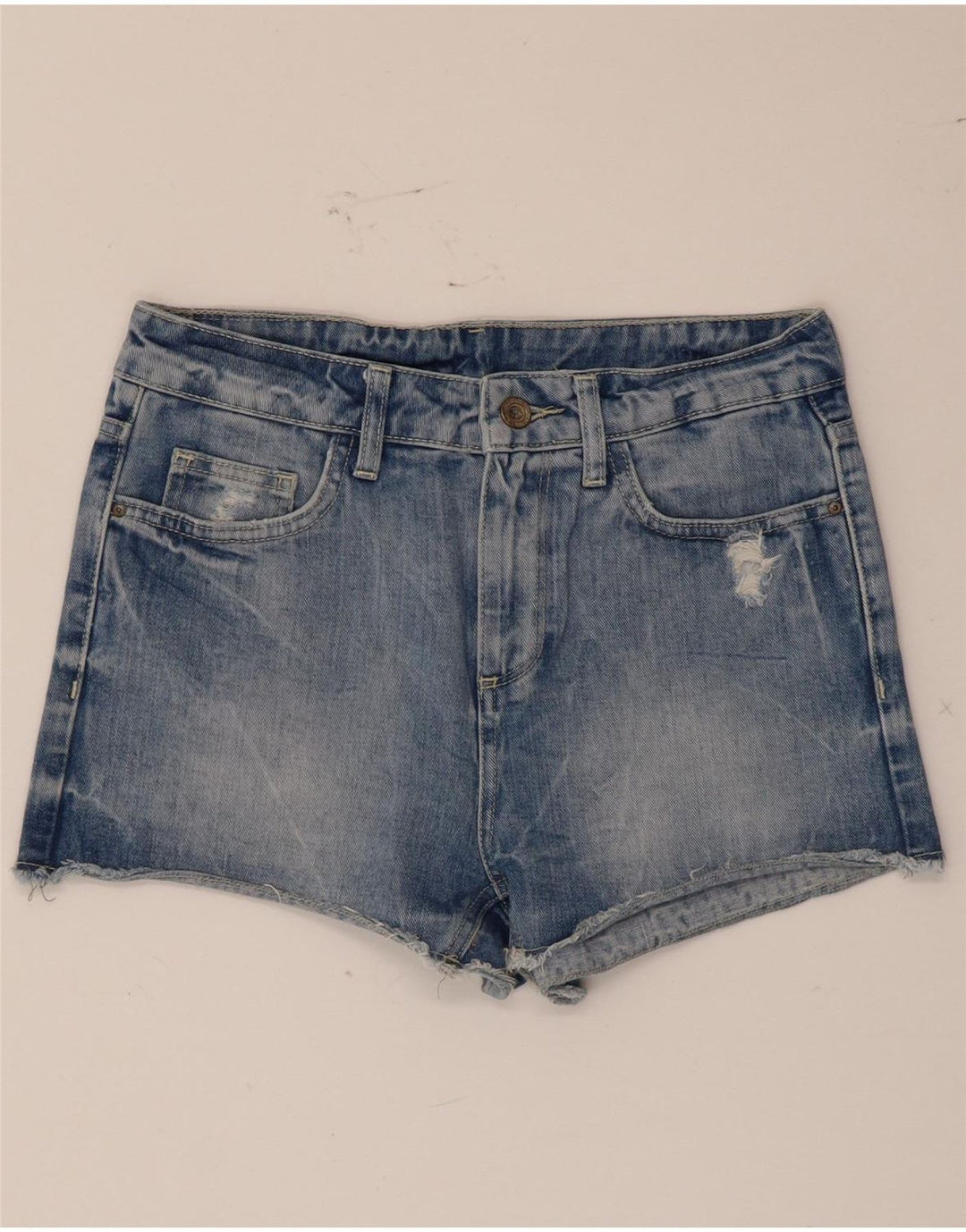 Zara Shorts jeans feminino desgastado EU 36 XS W26 azul