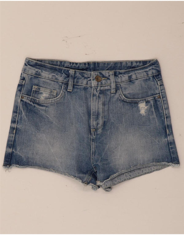 Zara Shorts jeans feminino desgastado EU 36 XS W26 azul