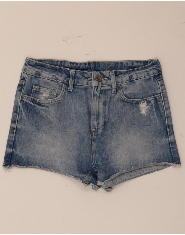 Zara Shorts jeans feminino desgastado EU 36 XS W26 azul