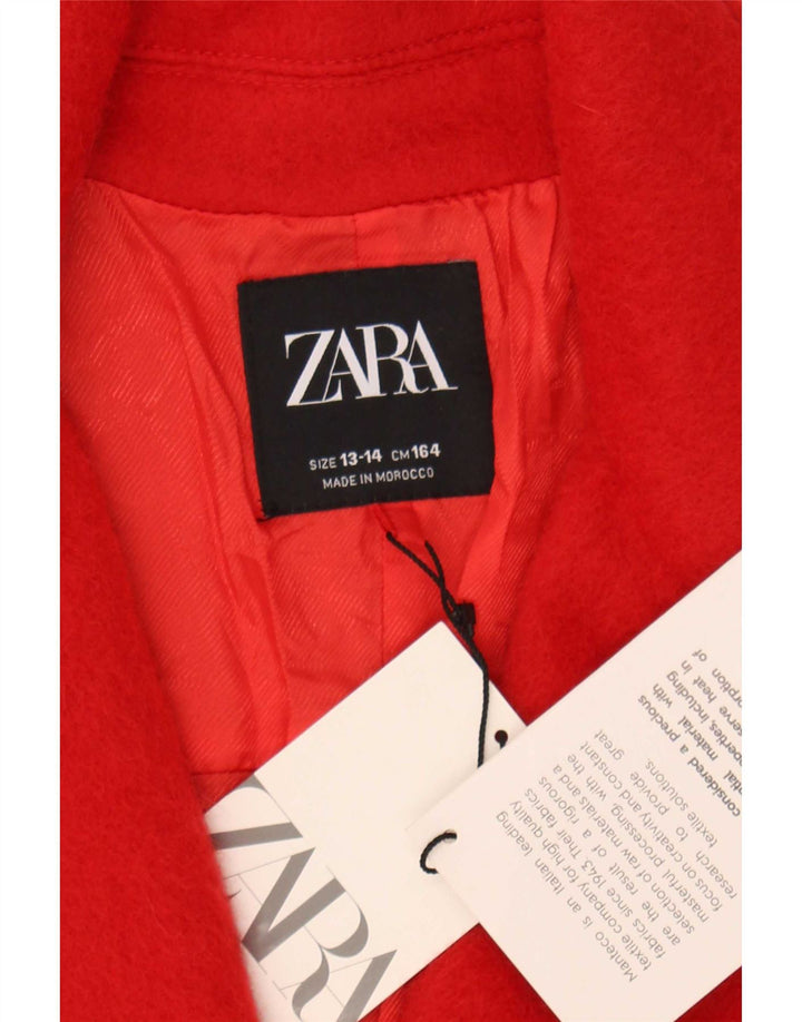 Zara Jaqueta blazer feminina com peito duplo 13-14 anos lã vermelha