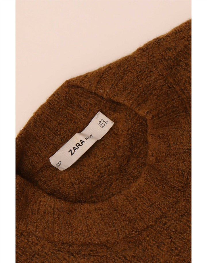 Zara Suéter feminino oversized com gola redonda Reino Unido 10 pequeno cáqui