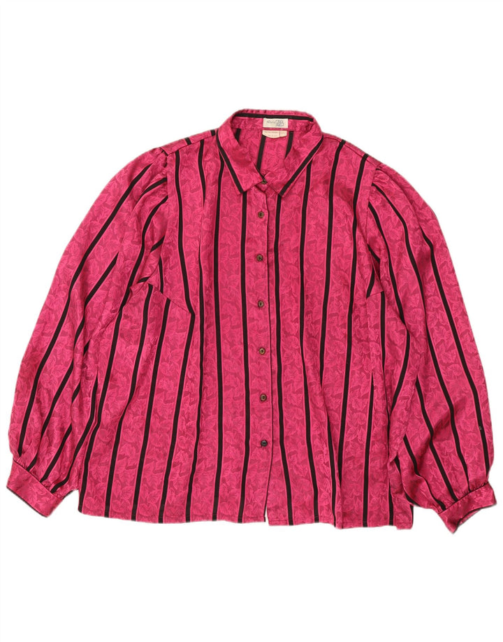 Blusa de camisa oversized feminina vintage IT 52 2XL poliéster listrado rosa