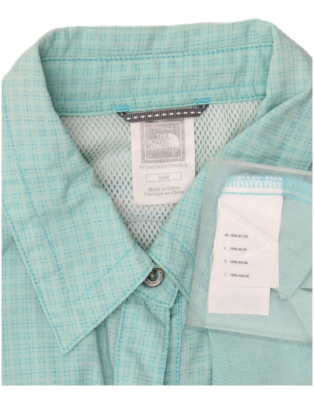 Camisa feminina de manga curta THE NORTH FACE Reino Unido 14 xadrez médio turquesa