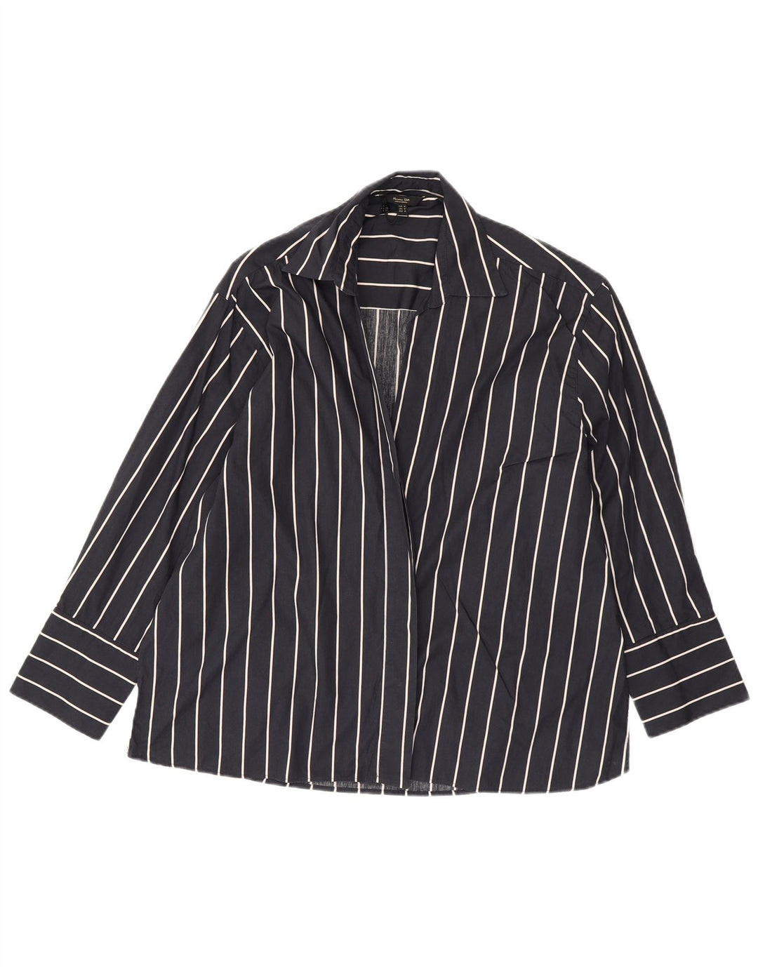 Cardigan feminino MASSIMO DUTTI UK 14 algodão listrado azul marinho médio