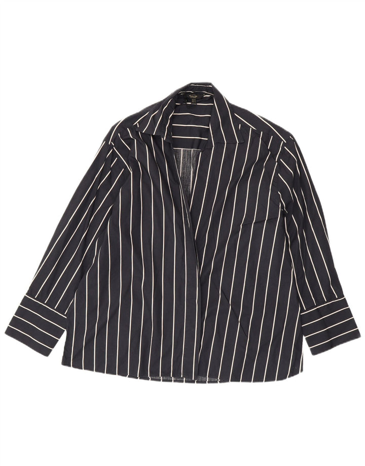 Cardigan feminino MASSIMO DUTTI UK 14 algodão listrado azul marinho médio