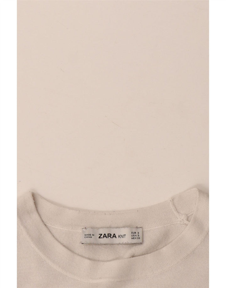 Suéter feminino Zara com gola redonda, Reino Unido 10, pequeno, branco