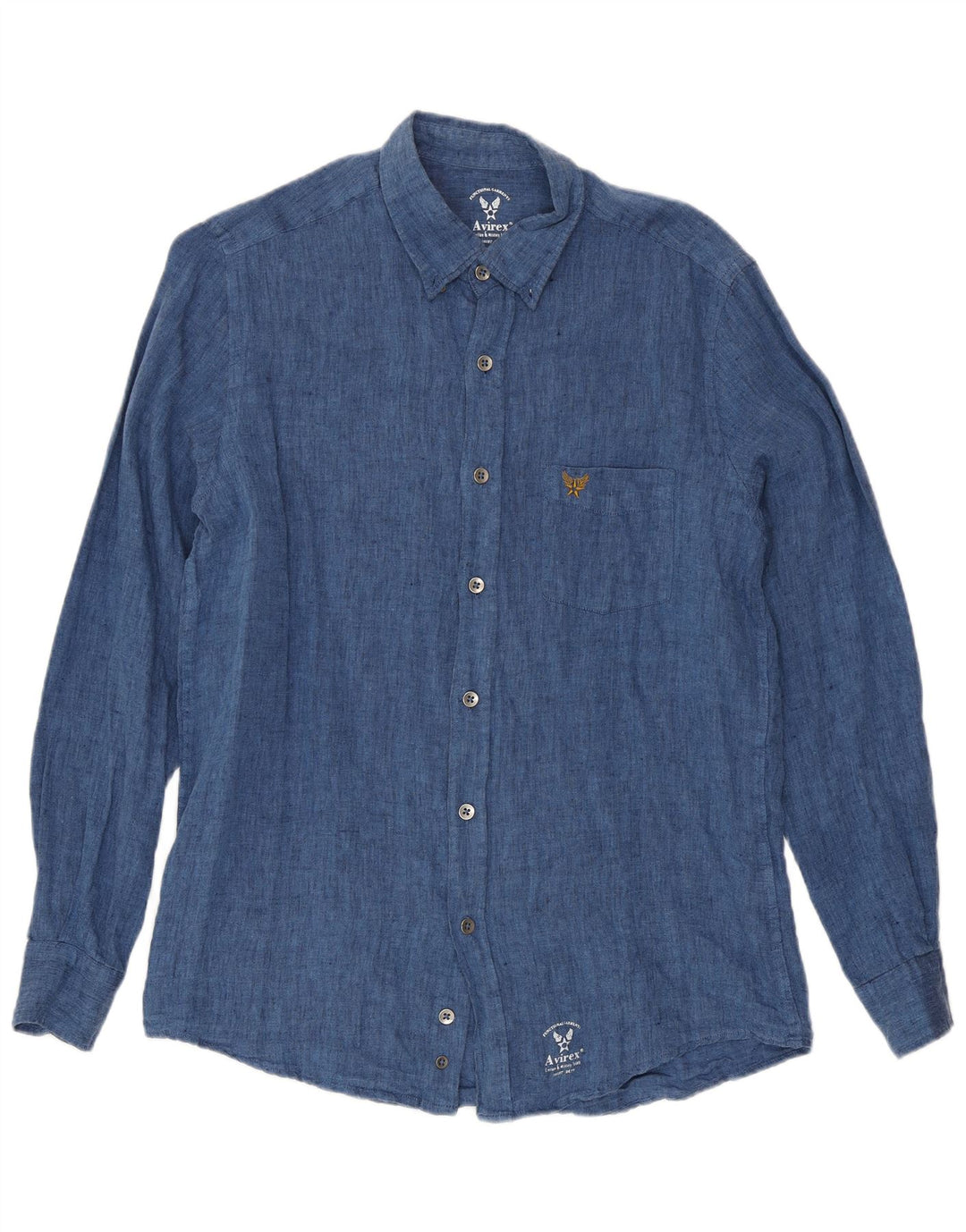 Avirex Camisa masculina média linho azul marinho