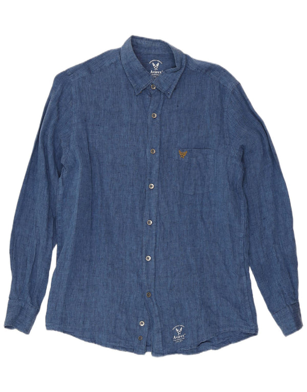 Avirex Camisa masculina média linho azul marinho