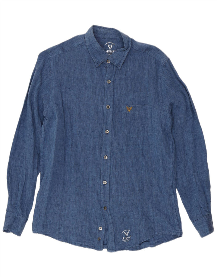Avirex Camisa masculina média linho azul marinho