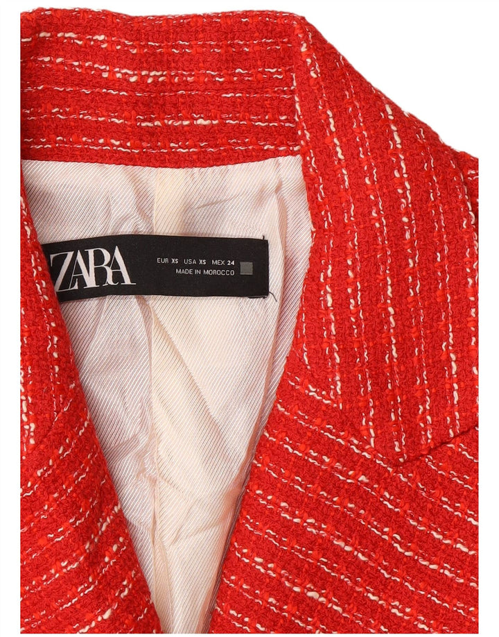 Jaqueta blazer feminina Zara com peito duplo Reino Unido 6 XS listrado vermelho