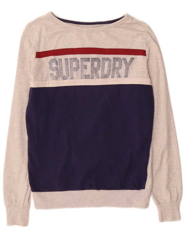 Suéter gráfico feminino Superdry UK 12 bloco colorido cinza médio