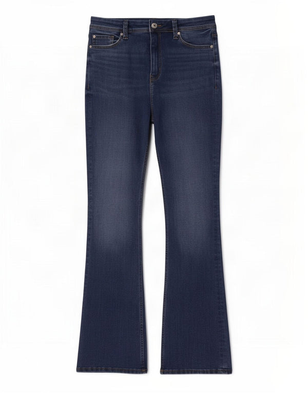 Calça jeans feminina Marks & Spencer Slim Flared UK 12 Médio W30 L31 Azul Algodão