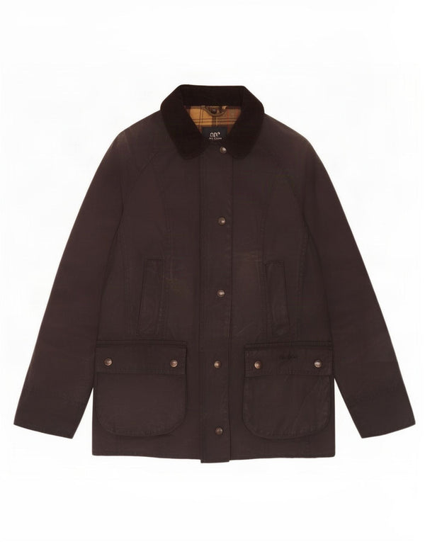 Jaqueta feminina de algodão encerado Barbour UK 10 pequena marrom