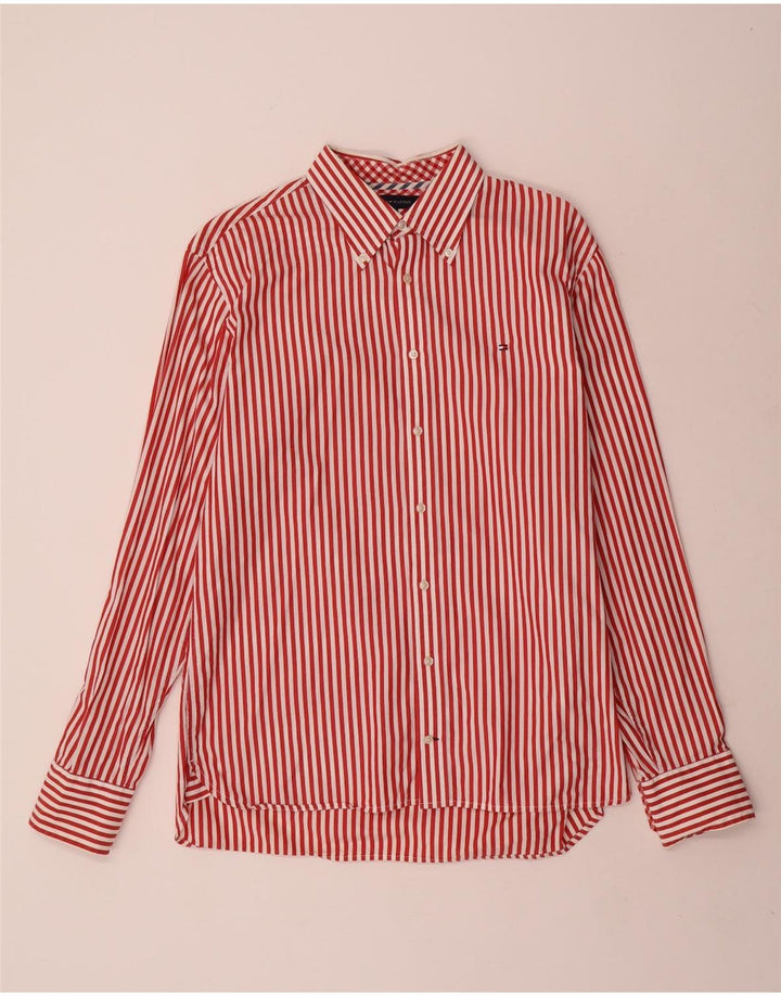 Camisa masculina Tommy Hilfiger grande listrada vermelha de algodão