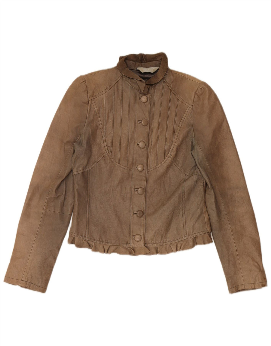 Jaqueta de couro vintage feminina UK 10 pequena bege