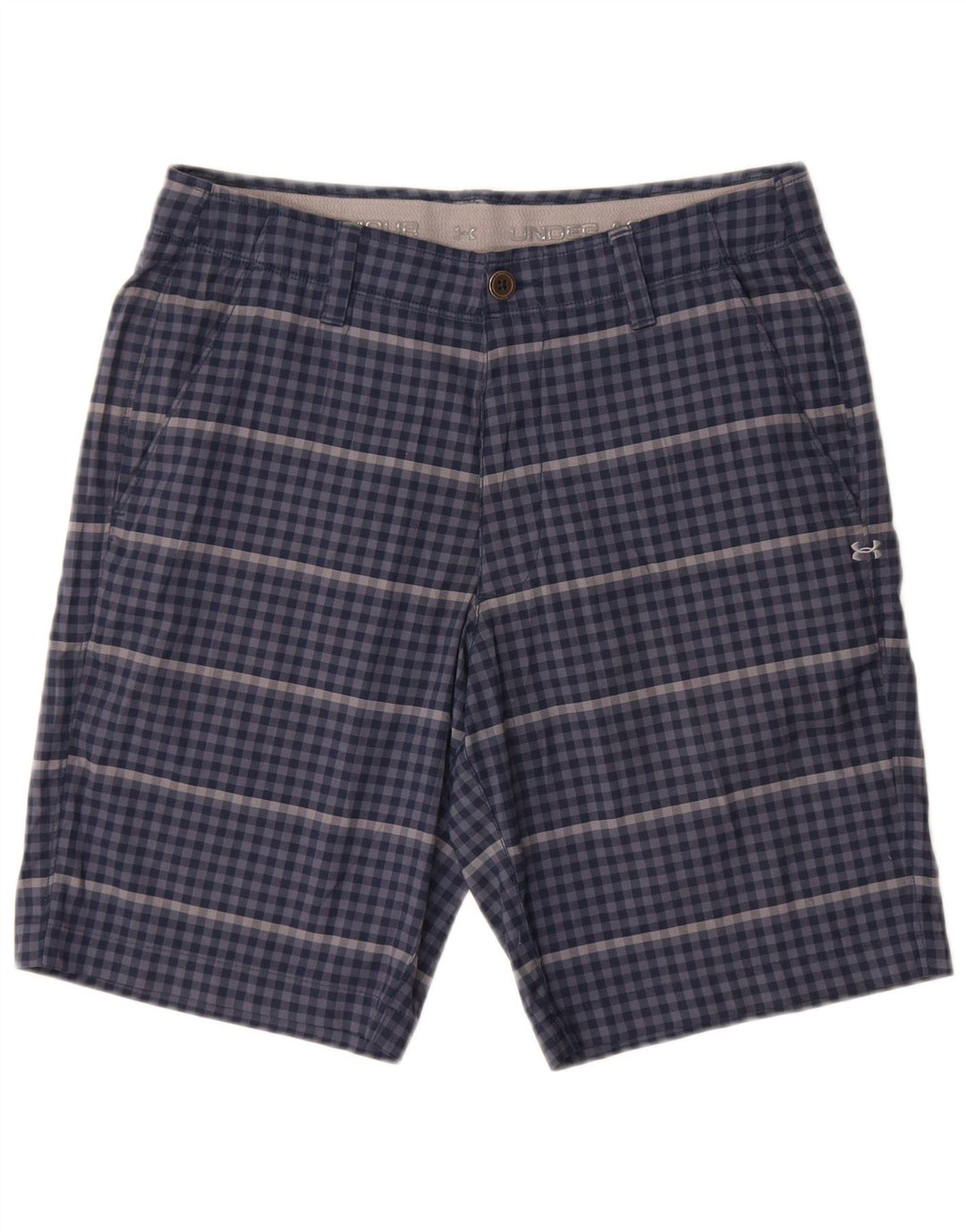 Under Armour Mens Chino Shorts W32 Poliéster Gingham Azul Médio