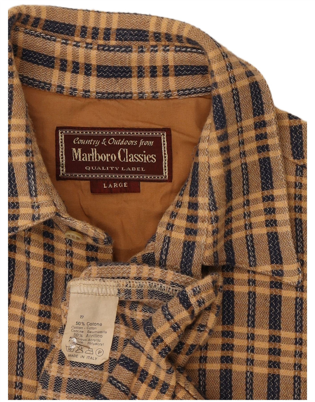 Camisa masculina de flanela Marlboro Classics grande algodão xadrez bege