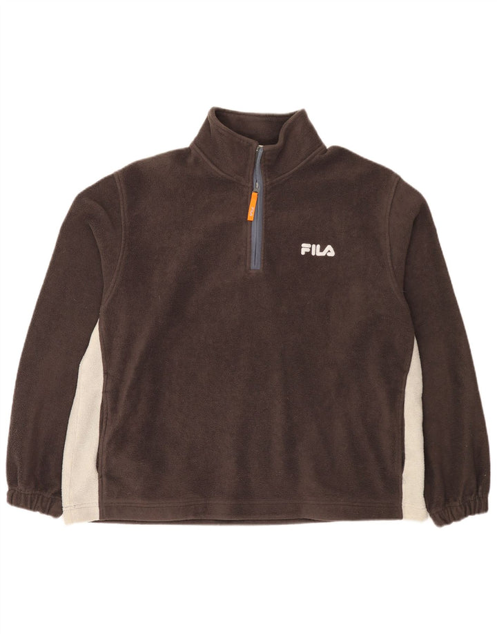 Suéter de lã masculino Fila com zíper e gola grande em poliéster marrom