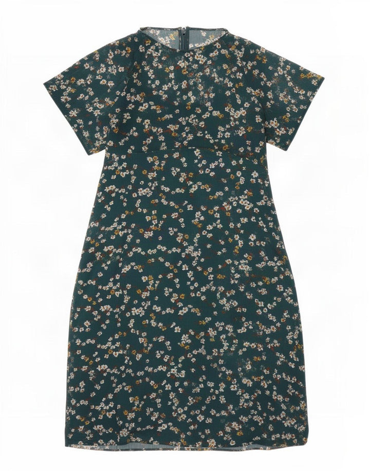 Vestido feminino Marks & Spencer A-Line UK 10 pequeno poliéster floral verde