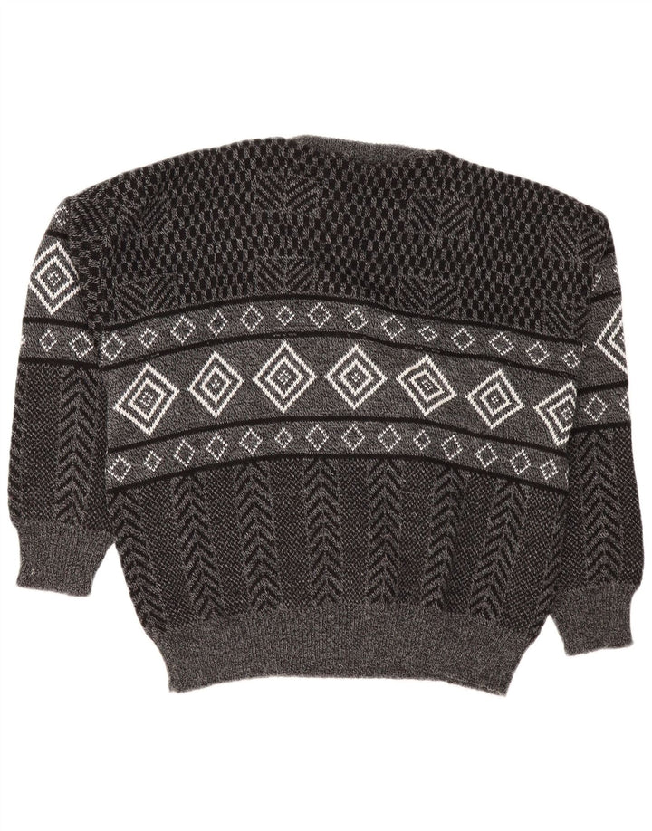 Suéter vintage masculino com gola redonda, grande cinza argyle/acrílico diamante
