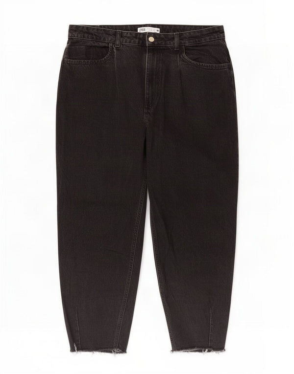 Calça jeans feminina Zara com cintura alta e cintura alta EU 42 grande W32 L26 preta