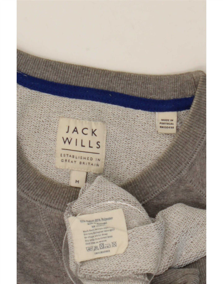 Jack Wills moletom gráfico masculino jumper médio cinza algodão manchado