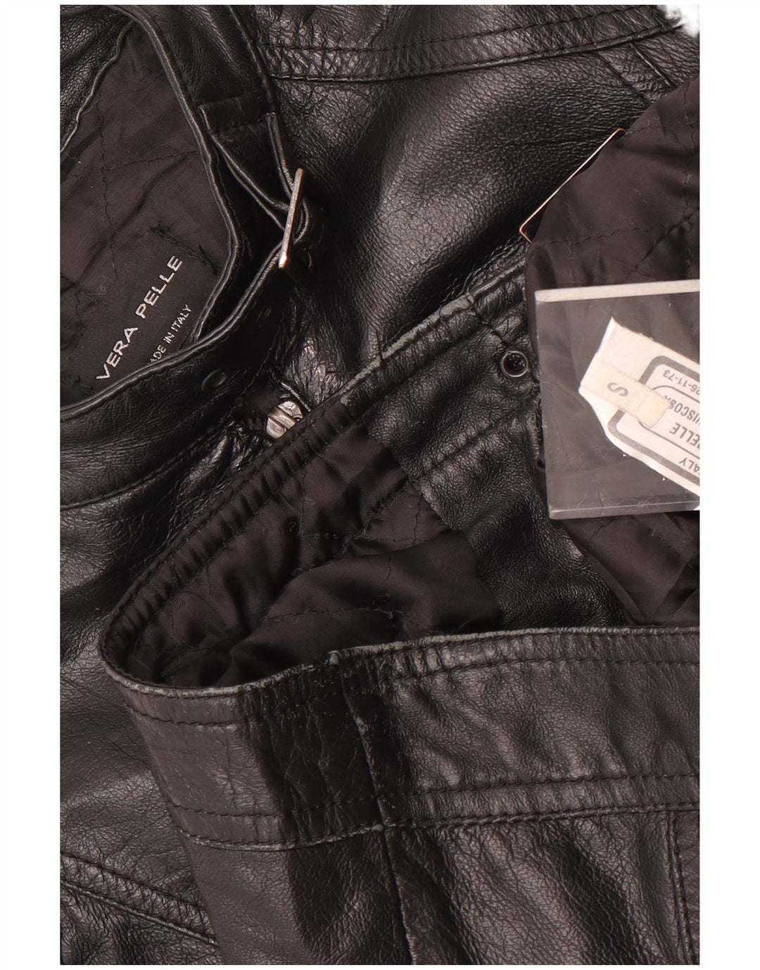 Jaqueta de motociclista de couro vintage feminino UK 10 couro preto pequeno