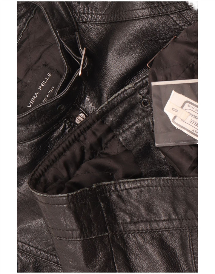 Jaqueta de motociclista de couro vintage feminino UK 10 couro preto pequeno