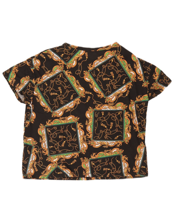 Camiseta feminina grande Zara UK 10 pequena preta Paisley