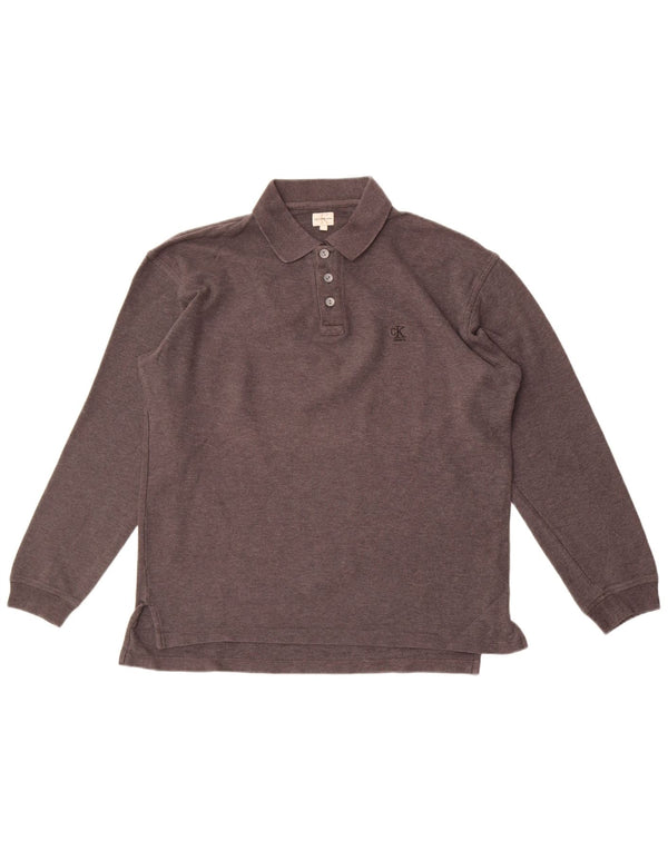 Calvin Klein Jeans Mens Long Sleeve Polo Shirt Large Grey
