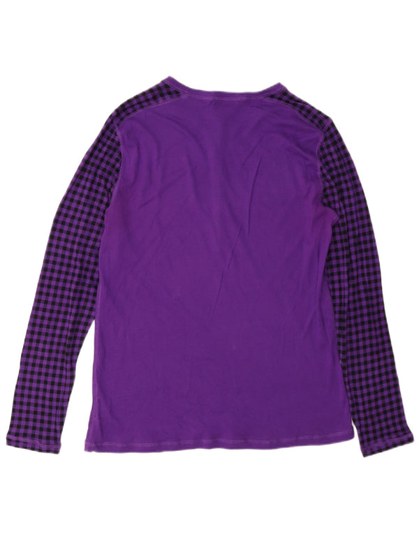 Top feminino Chaps manga comprida UK 18 XL roxo xadrez algodão