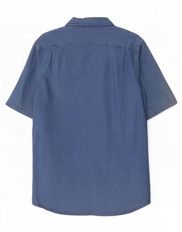 Camisa jeans Wrangler masculina de manga curta azul médio algodão