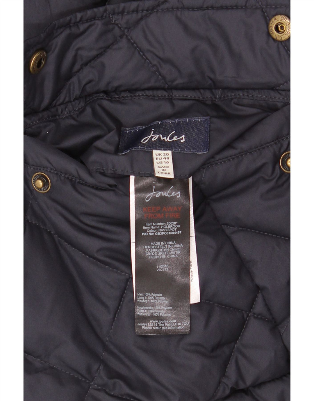 Colete acolchoado reversível feminino Joules UK 20 2XL azul marinho poliéster