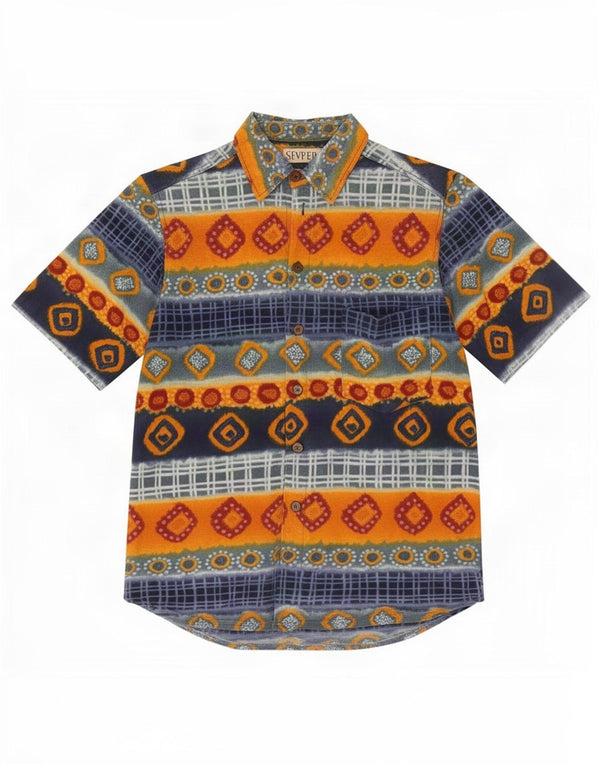 Camisa masculina de manga curta Sevres pequena de algodão geométrico multicolorido