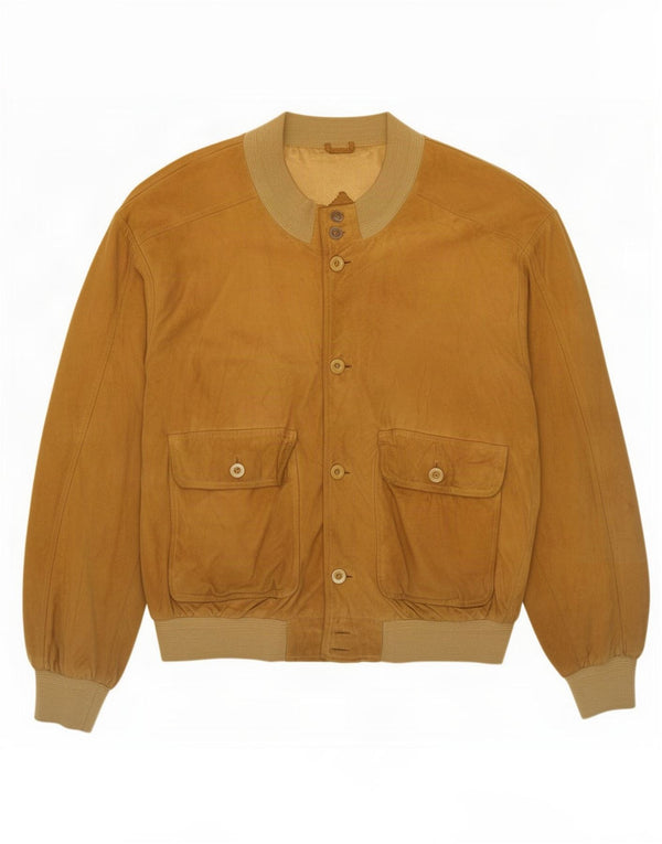 Bomb Boogie Mens Suede Bomber Jacket UK 42 XL Couro Bege