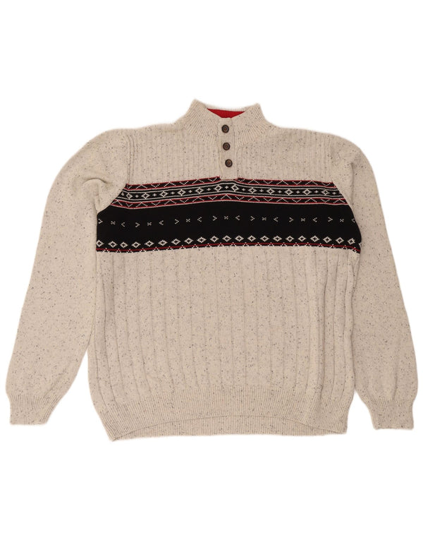 Suéter masculino Chaps com gola e botão 2XL cinza Fair Isle algodão