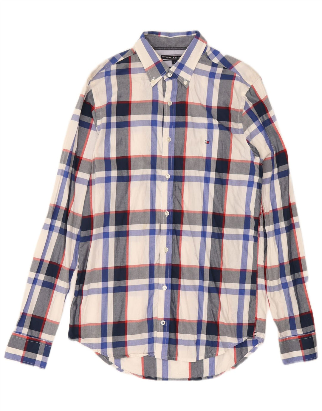 Tommy Hilfiger Camisa masculina slim fit pequena de algodão xadrez multicolorido