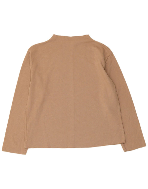 Top feminino Zara manga comprida UK 14 algodão bege médio