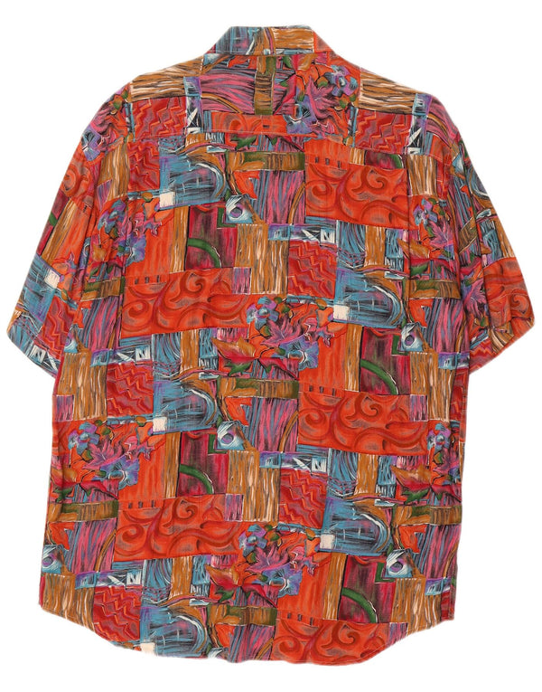 Camisa masculina vintage de manga curta com retalhos vermelhos médios