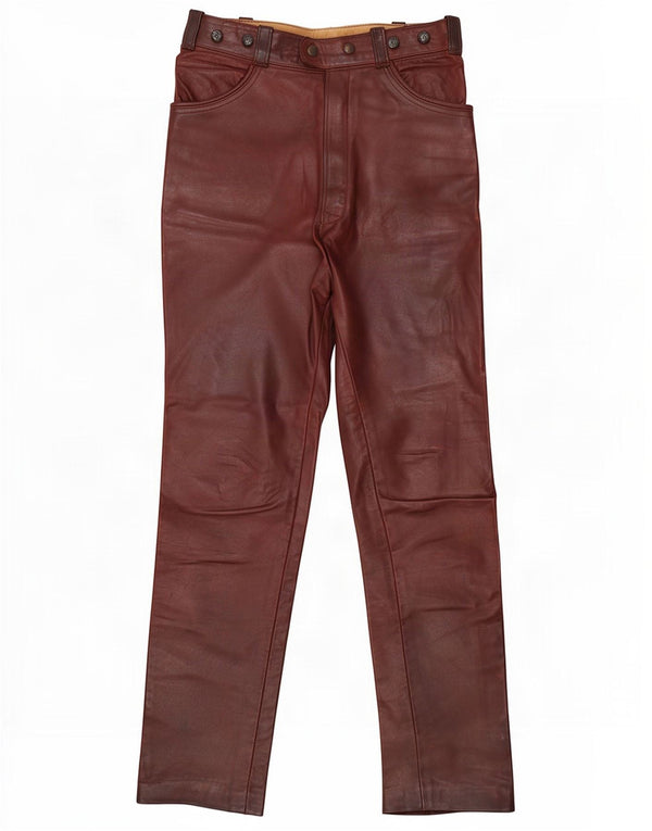 Calças de couro retas femininas vintage W28 L30 marrom