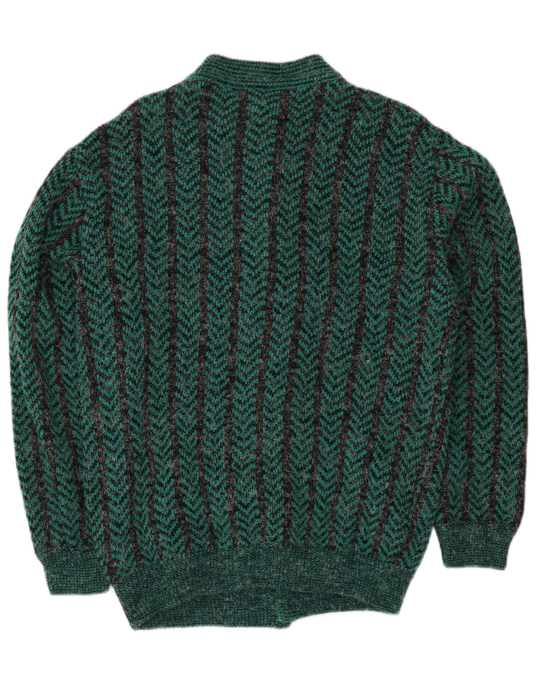 Suéter cardigã masculino vintage de ajuste regular médio verde chevron acrílico