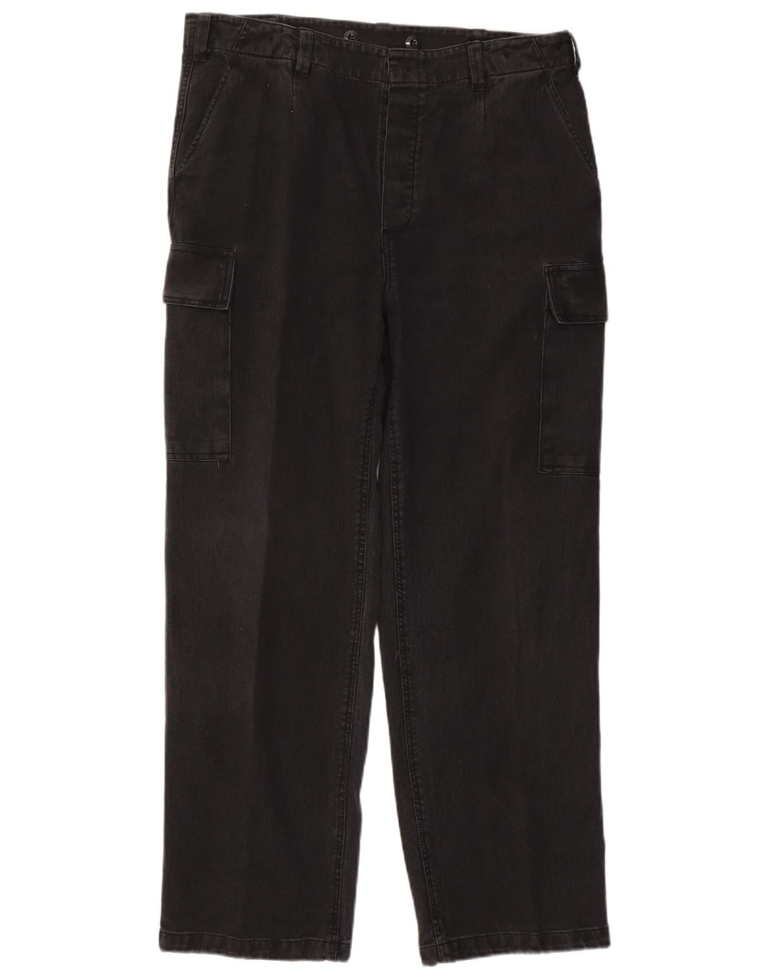 Calças cargo retas masculinas vintage W36 L30 algodão preto