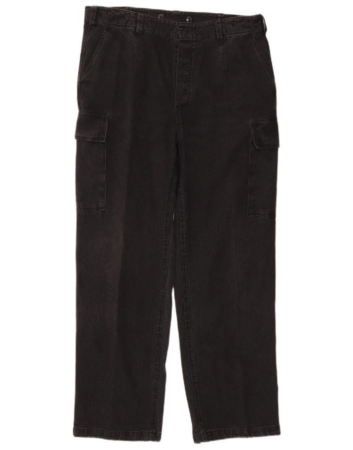 Calças cargo retas masculinas vintage W36 L30 algodão preto
