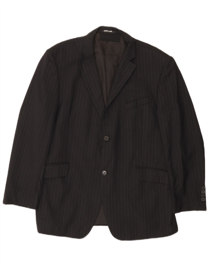Jaqueta blazer masculina PIERRE CARDIN com 2 botões Reino Unido 38 risca de giz preta média