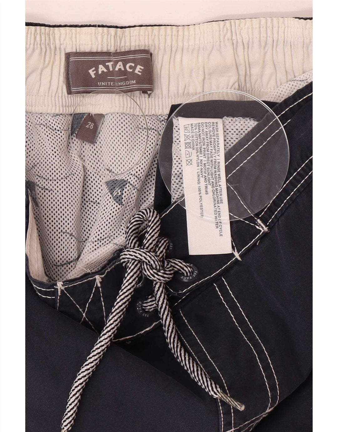 Shorts de natação masculino Fat Face pequeno algodão azul marinho