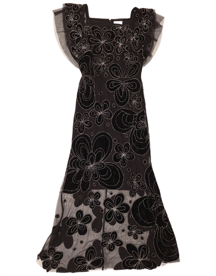 Vestido maxi feminino Virgos Lounge UK 8 pequeno poliéster floral preto