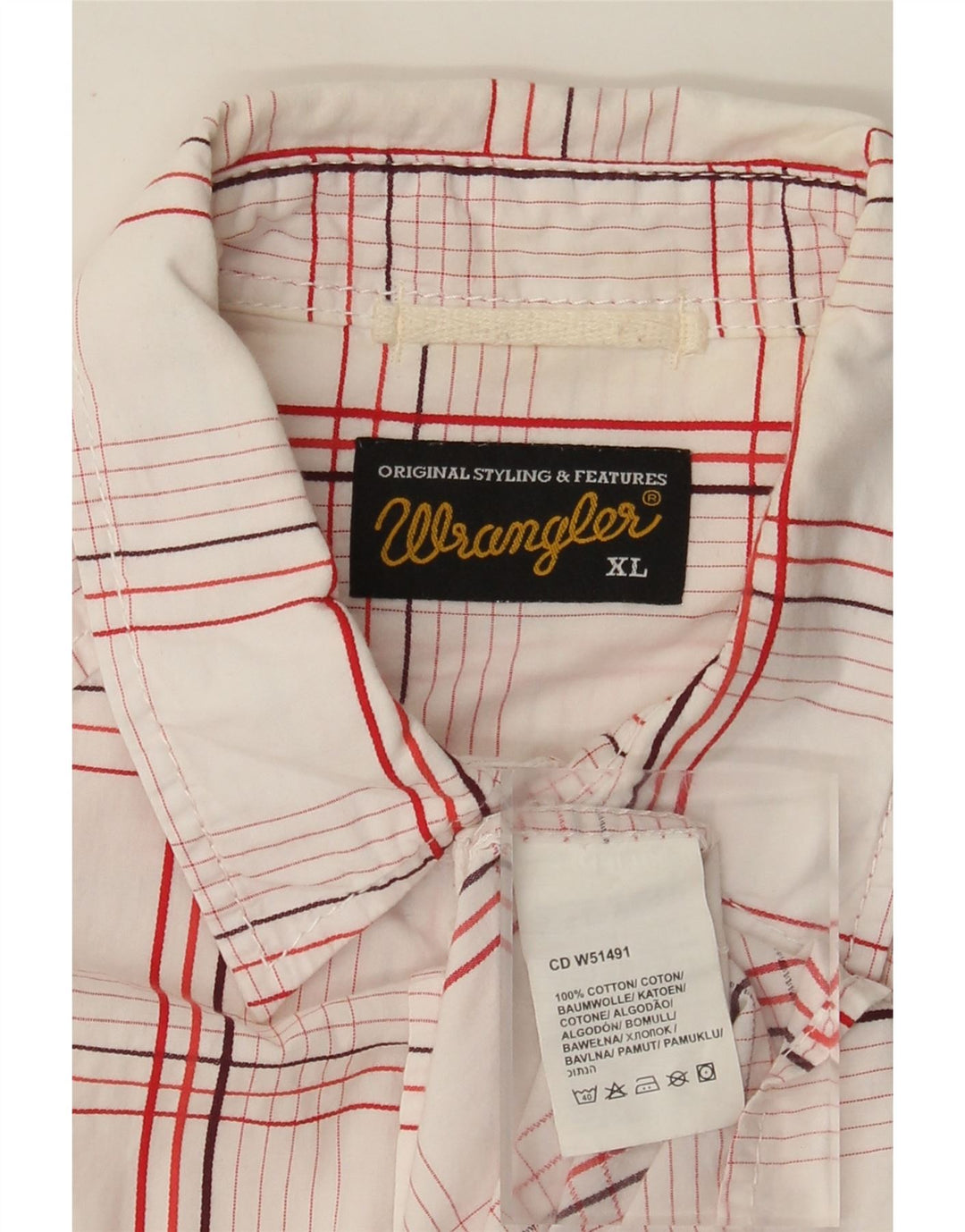 Camisa Wrangler masculina de manga curta XL branco xadrez algodão