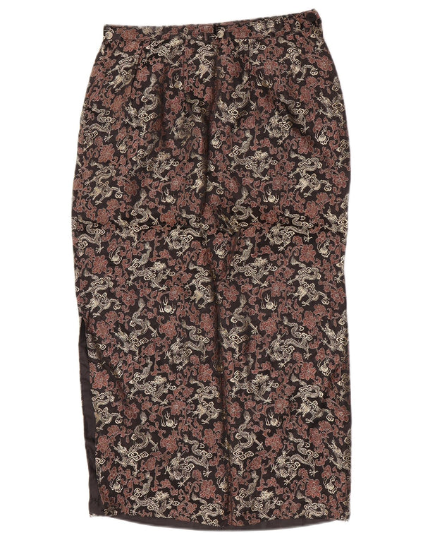 Saia midi feminina vintage W26 XS seda floral preta